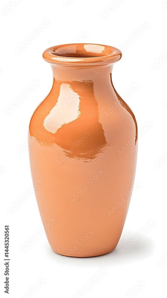 A glossy, light-orange ceramic vase with a slightly bulbous body and a small, round mouth