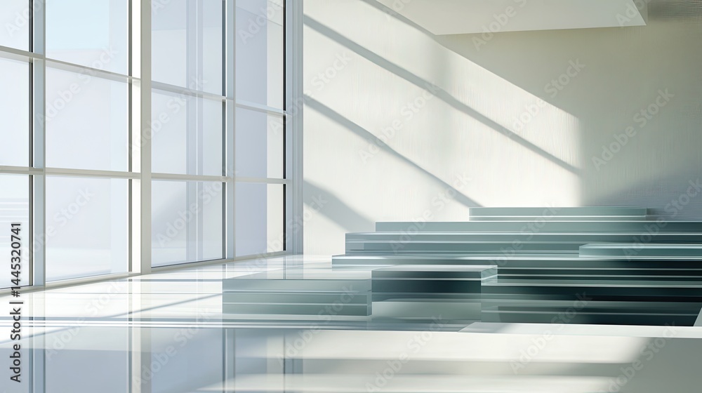 Obraz premium Sunlit Glass Steps in Modern Office.