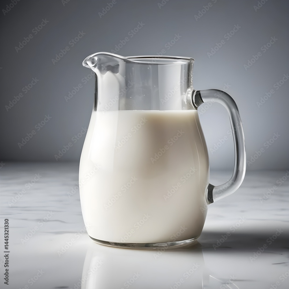 Glass Pitcher of Milk on Marble Surface Glass Pitcher of Milk on Marble Surface