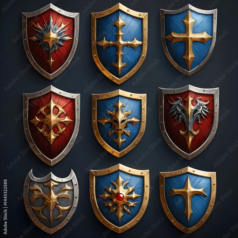 Obraz premium Collection of Fantasy Game Shields