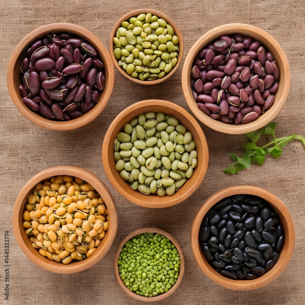 Fototapeta premium Assorted Beans in Wooden Bowls