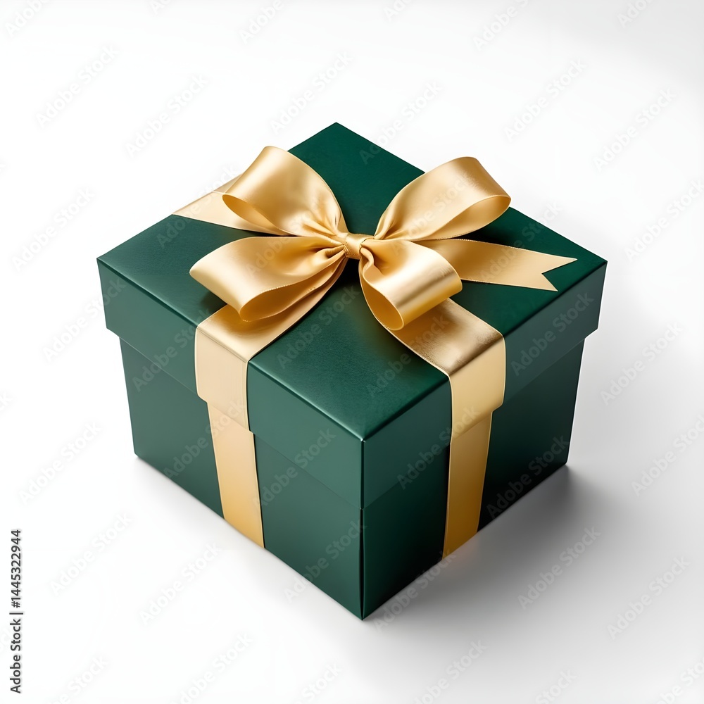 Obraz premium Green Gift Box with Gold Ribbon
