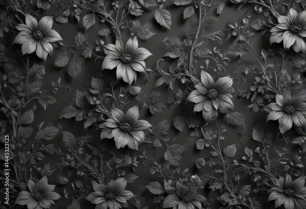 Intricate charcoal floral vine pattern, seamless wallpaper , modern, classic Intricate charcoal floral vine pattern, seamless wallpaper , modern, classic
