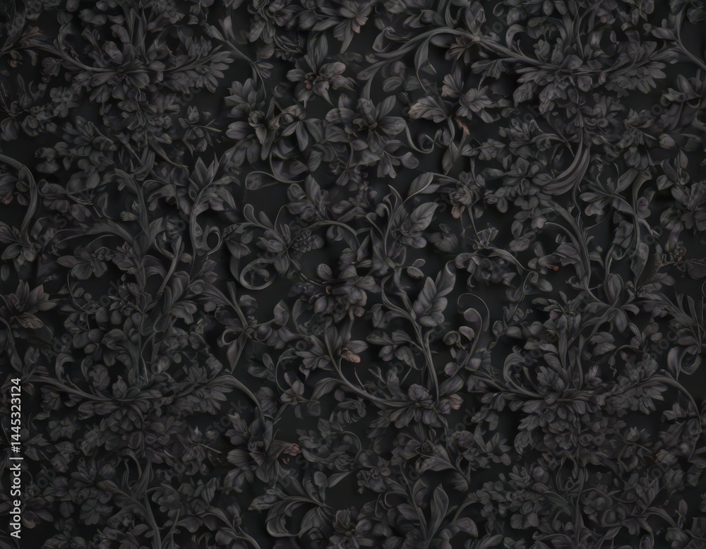 Intricate charcoal floral vine pattern, seamless wallpaper , decor, texture Intricate charcoal floral vine pattern, seamless wallpaper , decor, texture