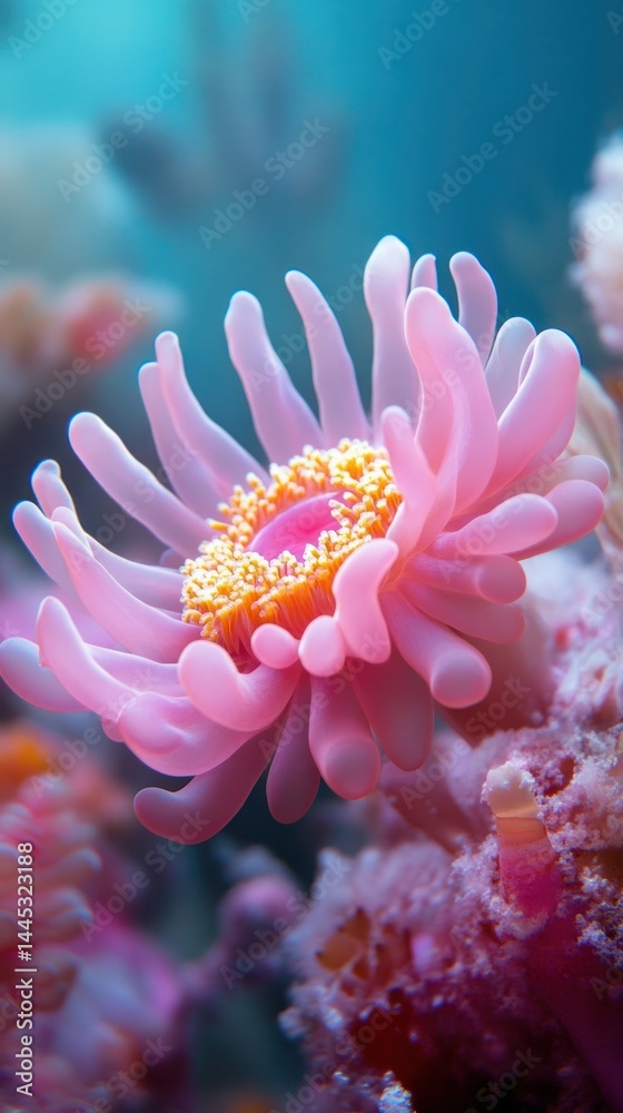 Fototapeta premium Closeup view of a vibrant pink flower with soft focus background highlighting its delicate petals organic texture and natural beauty