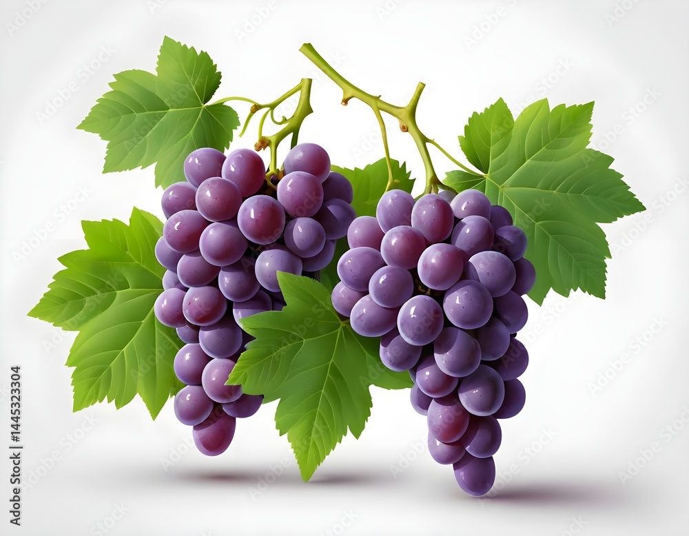 Obraz premium Fresh Bunch of Red Grapes with Green Leaves