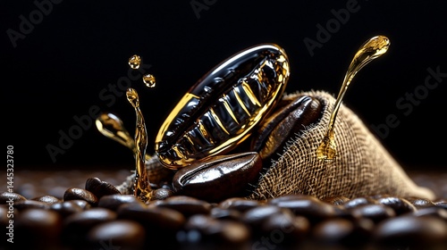 Coffee beans and oil splash