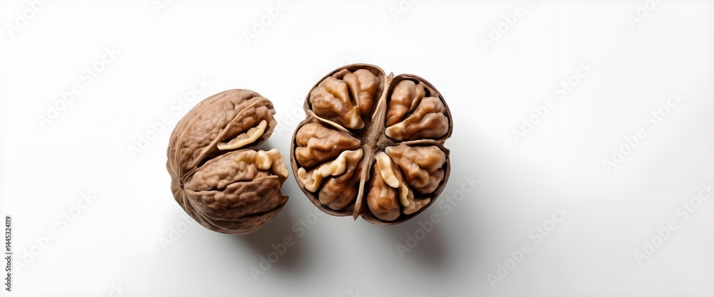 Obraz premium Cracked Walnuts on White Background