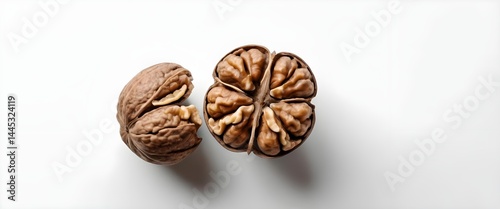 Cracked Walnuts on White Background