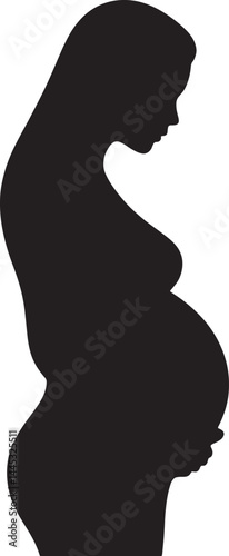 Pregnant Woman Silhouette Profile Expecting Motherhood Illustration