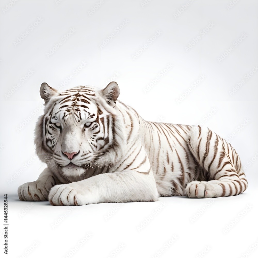 Naklejka premium Majestic White Tiger Lying Down