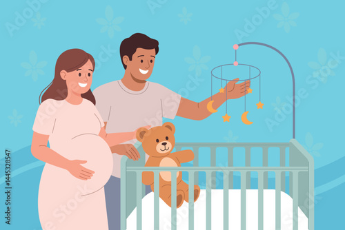 Expectant couple preparing nursery for new baby arrival