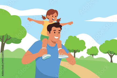 Father and daughter enjoying sunny day in park