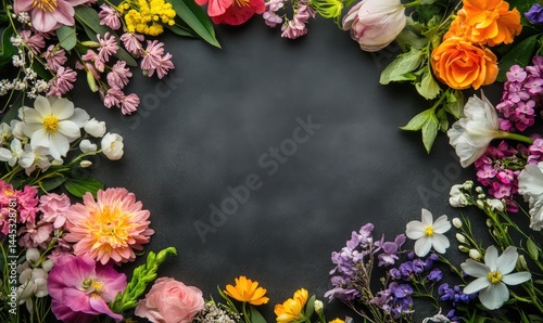 Charming Spring Flower Frame with Colorful Blooms. AI generated illustration.