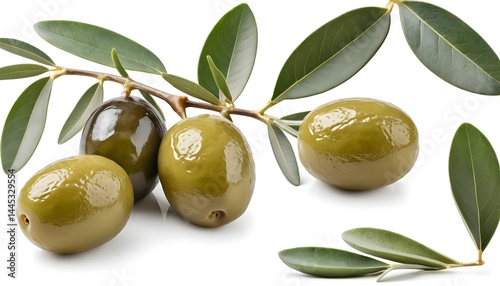 Green Olives on Branch with Leaves