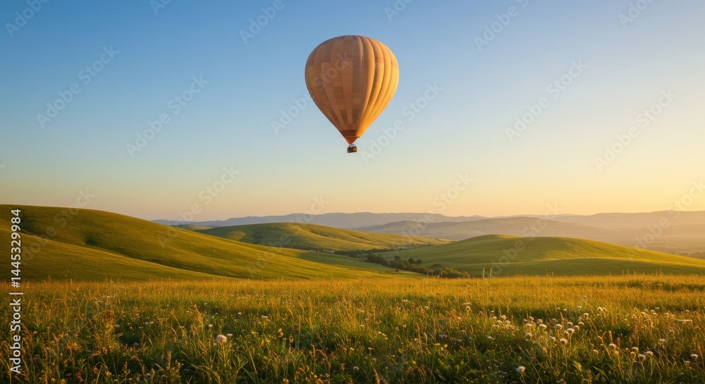 Fototapeta premium Hot Air Balloon Over Rolling Hills - Photo