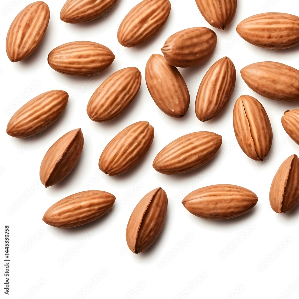 Obraz premium Scattered Almonds on White Background