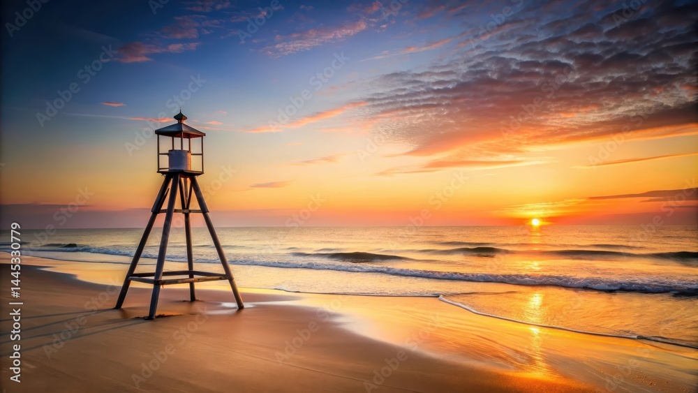 Navigation aid on beach at dawn, morning, weather conditions, morning, weather conditions,beach, outdoors Navigation aid on beach at dawn, morning, weather conditions, morning, weather conditions,beach, outdoors