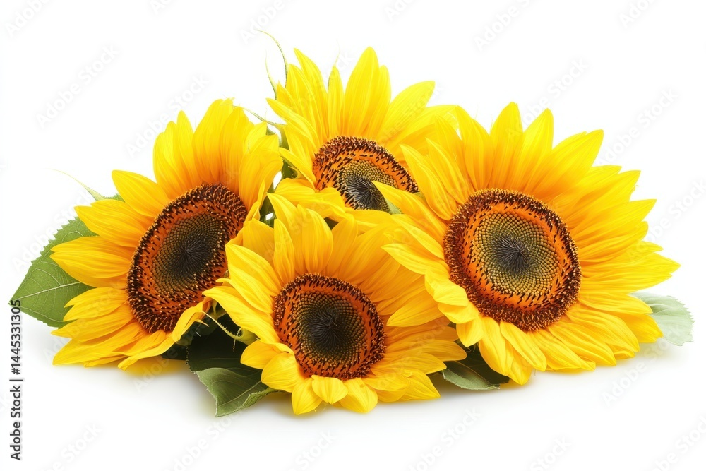 Fototapeta premium Vibrant sunflowers blooming bright a sunny summer bouquet close up view on white background
