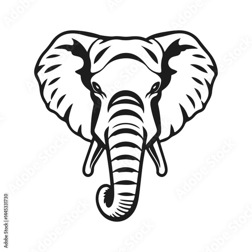 Elephant head silhouette, isolated vector illustration, wild animal graphic design