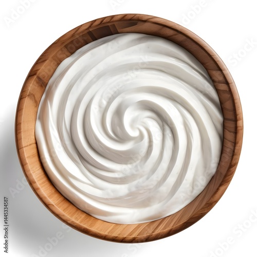 Swirled Yogurt in Wooden Bowl
