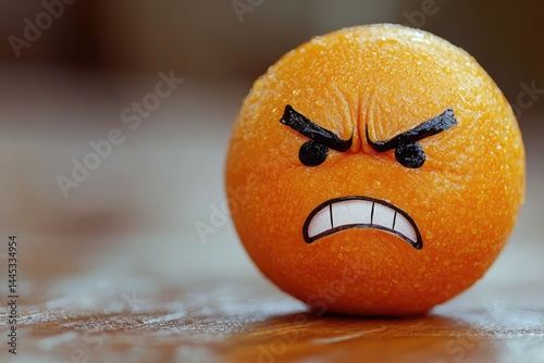 Obraz na płótnie An orange fruit with an angry face expression is depicted w salonie
