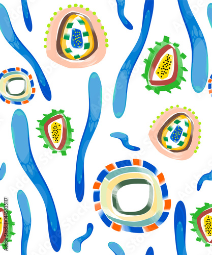 Colorful abstract seamless background with lines or spots on white. Design of fabric, wallpaper or accessories. Vector.