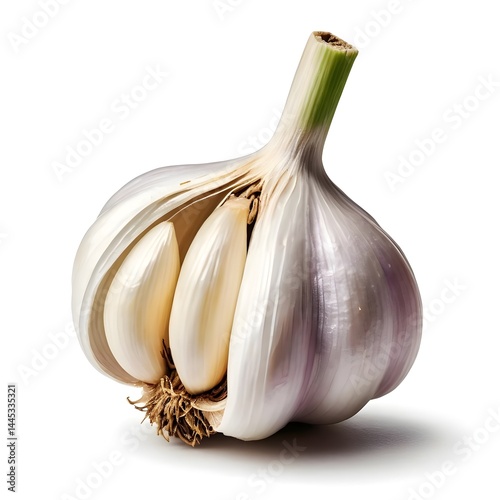Single Garlic Bulb, Open, Isolated on White