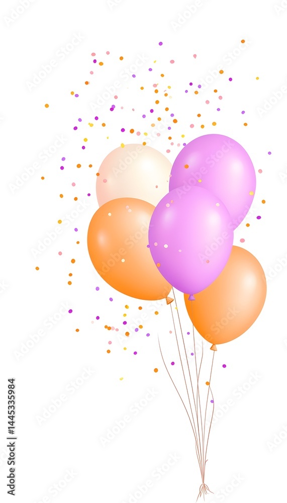 Pastel orange, pink, and cream balloons with confetti Pastel orange, pink, and cream balloons with confetti