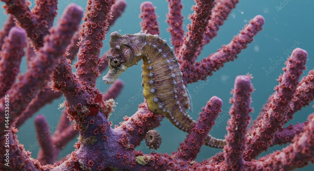 Fototapeta premium Seahorse and Coral - Illustration