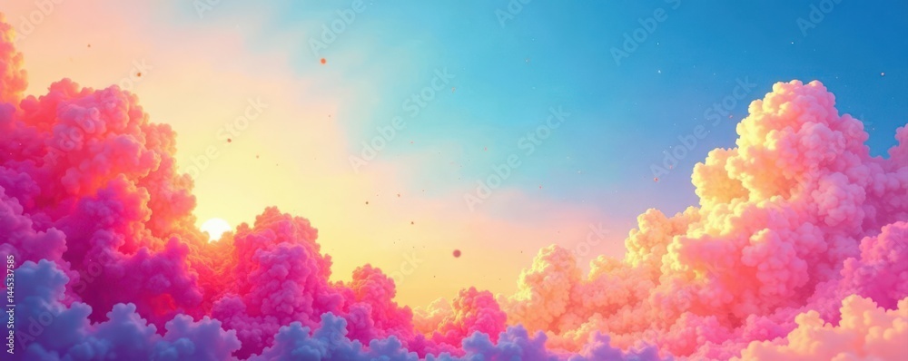 Abstract watercolor sky, colorful painted edge , illustration, landscape, blue