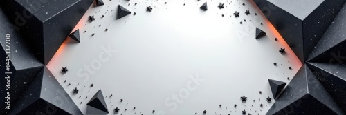 Black glitter triangles and silver diamond shapes create intricate polygonal frames , faceted, shine