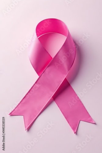 Close-up view of a pink ribbon, stark white backdrop , diagnosis, disease, healthcare