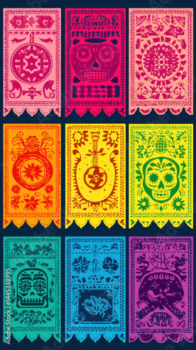 Colorful Cinco de Mayo banner set featuring vibrant papel picado patterns