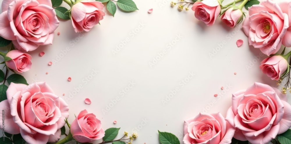 Elegant blooming rose border, delicate pastel hues, floral border, summer flowers