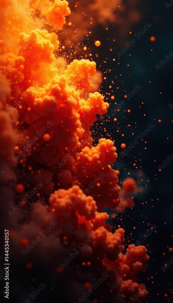 Fiery orange and black chaotic texture, abstract explosion , background, powerful