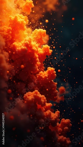 Fiery orange and black chaotic texture, abstract explosion , background, powerful