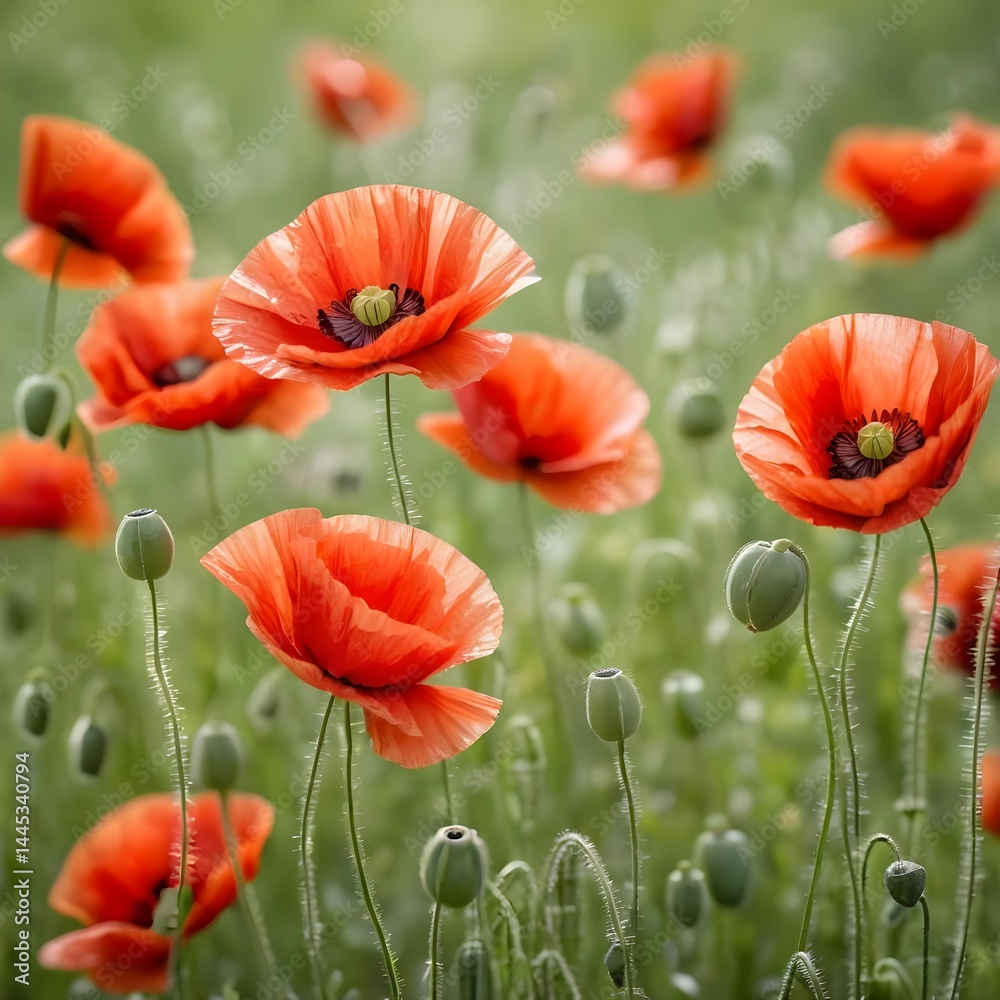 Obraz premium Field of Red Poppies in Bloom