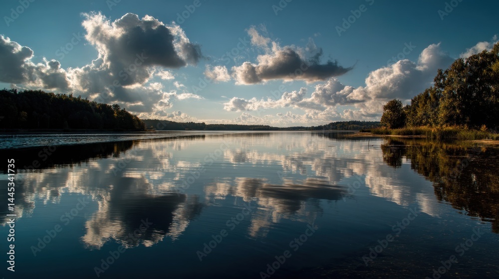 Obraz premium Calm lake reflecting sky, no objects