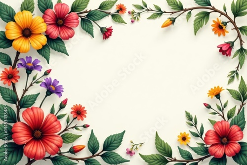 Obraz na płótnie Rustic floral banner, wildflowers & vine leaves, meadow, leaves w salonie