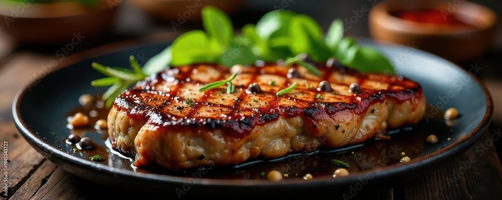 Sizzling entrecote steak with rosemary & pepper seasoning, meat, image