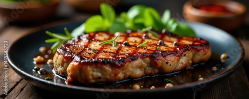 Obraz na płótnie Sizzling entrecote steak with rosemary & pepper seasoning, meat, image w salonie