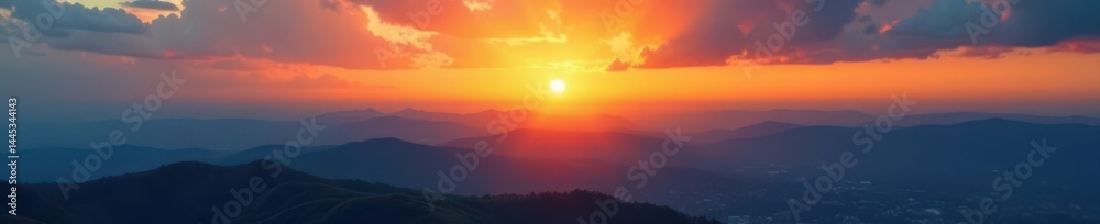 Stunning sunrise, expansive view Warm orange, cool blue blend , yellow, blue, image