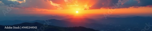 Obraz na płótnie Stunning sunrise, expansive view Warm orange, cool blue blend , yellow, blue, image w salonie
