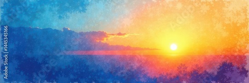 Obraz na płótnie Watercolor sunset; blue-orange gradient border, soft focus, blotchy texture, background, landscape w salonie