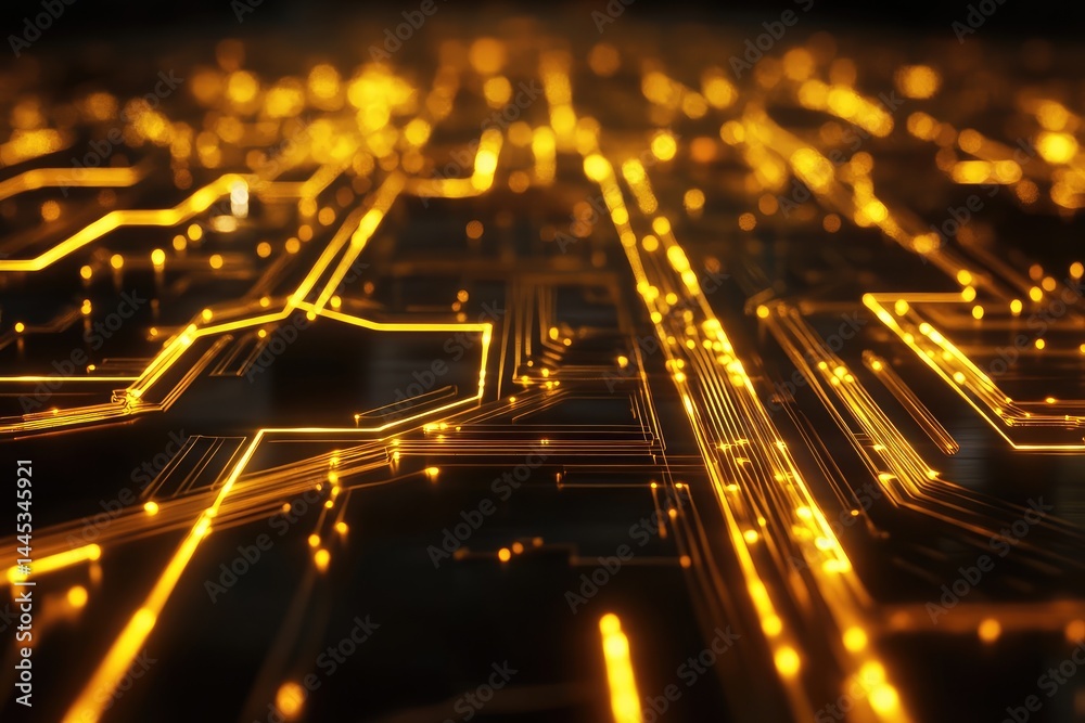 Abstract circuit board with glowing lines. AI generated illustration. Abstract circuit board with glowing lines. AI generated illustration.