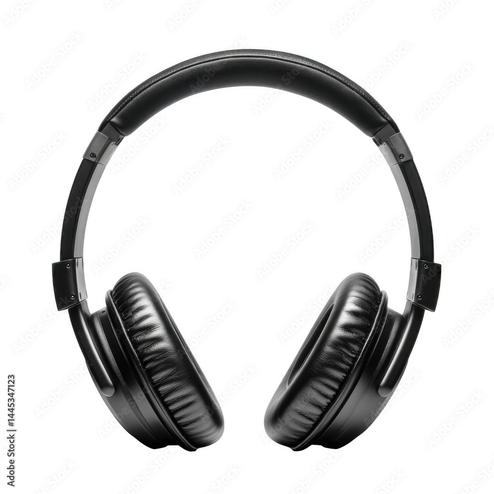 Isolated transparent PNG die-cut.Isolated on white background. Black Over Ear Headphones on Transparent Background