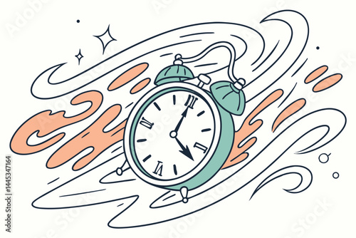 Vintage Alarm Clock Illustration with Time Travel Concept Art