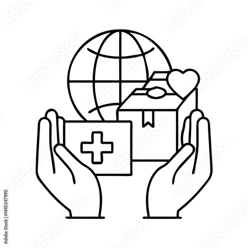 humanitarian aid icon, humanitarian aid line art - simple line art of humanitarian aid, perfect for humanitarian aid logos and icons