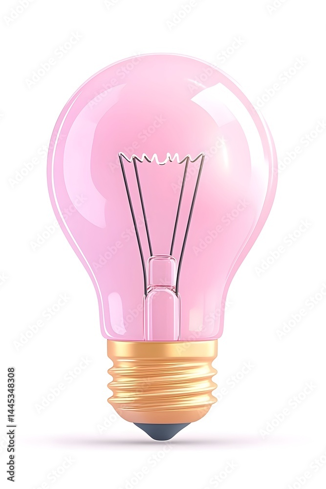 Fototapeta premium A pink light bulb with a gold base, isolated on white